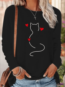 Women's Print Long-sleeved Hoodless Sweatshirt (Option: Black-2XL)