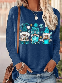 Women's Printed Long Sleeve Hoodless Sweatshirt (Option: Blue-2XL)