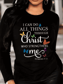 Women's Printed Long Sleeve Hoodless Sweatshirt (Option: Black-2XL)