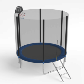 8 FT TRAMPOLINE OUTSIDE SAFETY NET WITH BASKETBALL HOOP (Color: Blue)