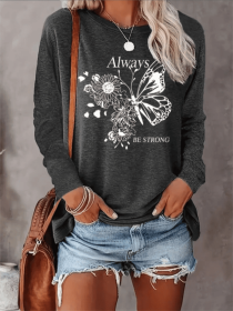 Women's Printed Long Sleeve Hoodless Sweatshirt (Option: Grey-2XL)
