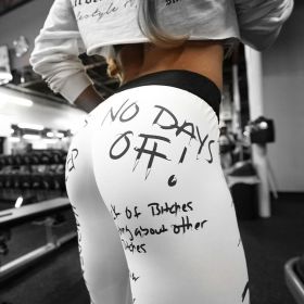 Women Slim Elastic-Waist Leggings Yoga Fitness Workout Jogging Sports Pants Ladies Fashion Letter Printed Skinny Leggins Autumn Winter Casual Hig (Color: Black, size: S)