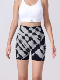 Women's Tie-dye Side Bow Hollow High Waist Hip Lifting Sports Fitness Yoga Shorts (Color: Black, size: S)