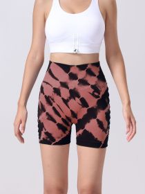 Women's Tie-dye Side Bow Hollow High Waist Hip Lifting Sports Fitness Yoga Shorts (Color: Coffee, size: M)