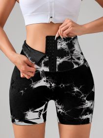 Tie Dye Button Everyday Wear Spring Summer Sports Shorts, High Waist Butt Lift Tie Dye Shorts (Color: Blue, size: S)