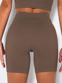 Yoga Shorts Ribbed Seamless Workout High Waist Athletic Leggings Suitable For Yoga Fitness (Color: Coffee, size: S)