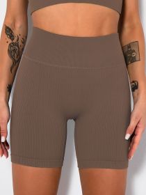 Yoga Shorts Ribbed Seamless Workout High Waist Athletic Leggings Suitable For Yoga Fitness (Color: Coffee, size: M)